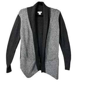 Anna Rose Open Cardigan Women's Size Medium Drape Front Heathered Gray & Black